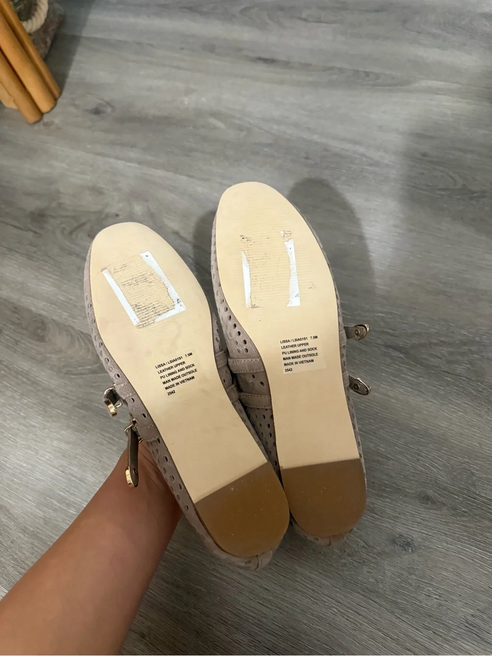 Steve Madden Taupe Perforated Double Buckle Flats